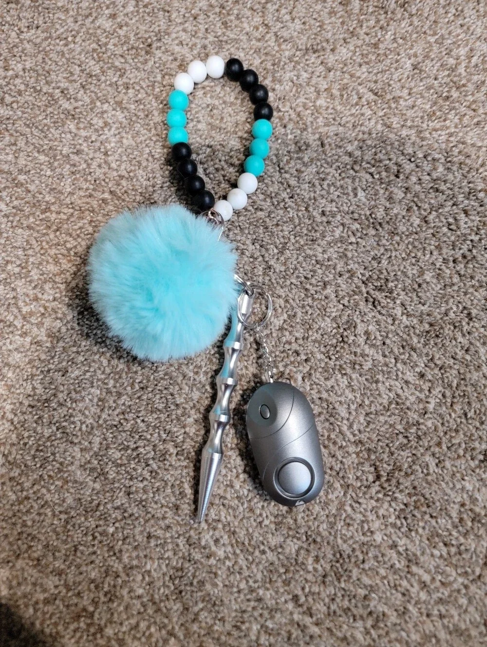Turquoise Beaded Wristlet Keychains with Tassel & Pom